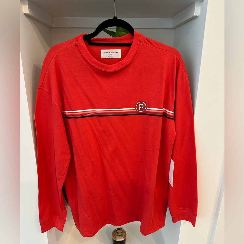 NEW Spiritual Gangster Pure Barre Branded Oversized Red l/s Tee